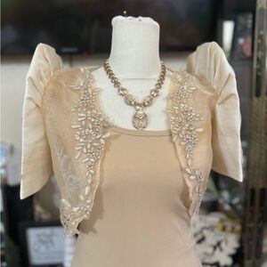 SALE❣️Cream Beige Terno Sleeves Bolero Filipiniana with Embroidery appliquéd